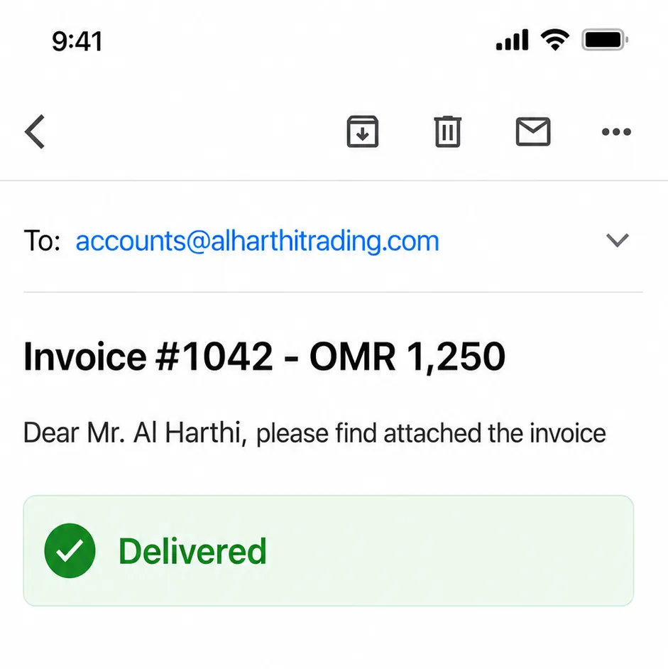 The same invoice email delivered to the client's inbox